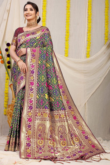 Improbable Dark Green Paithani Silk Saree With Gratifying Blouse Piece