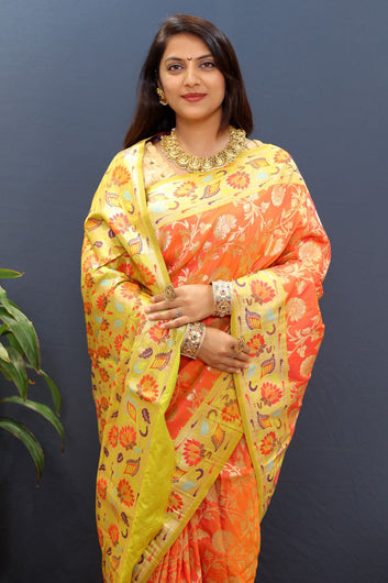 Sempiternal Peach Paithani Silk Saree With Aplomb Blouse Piece