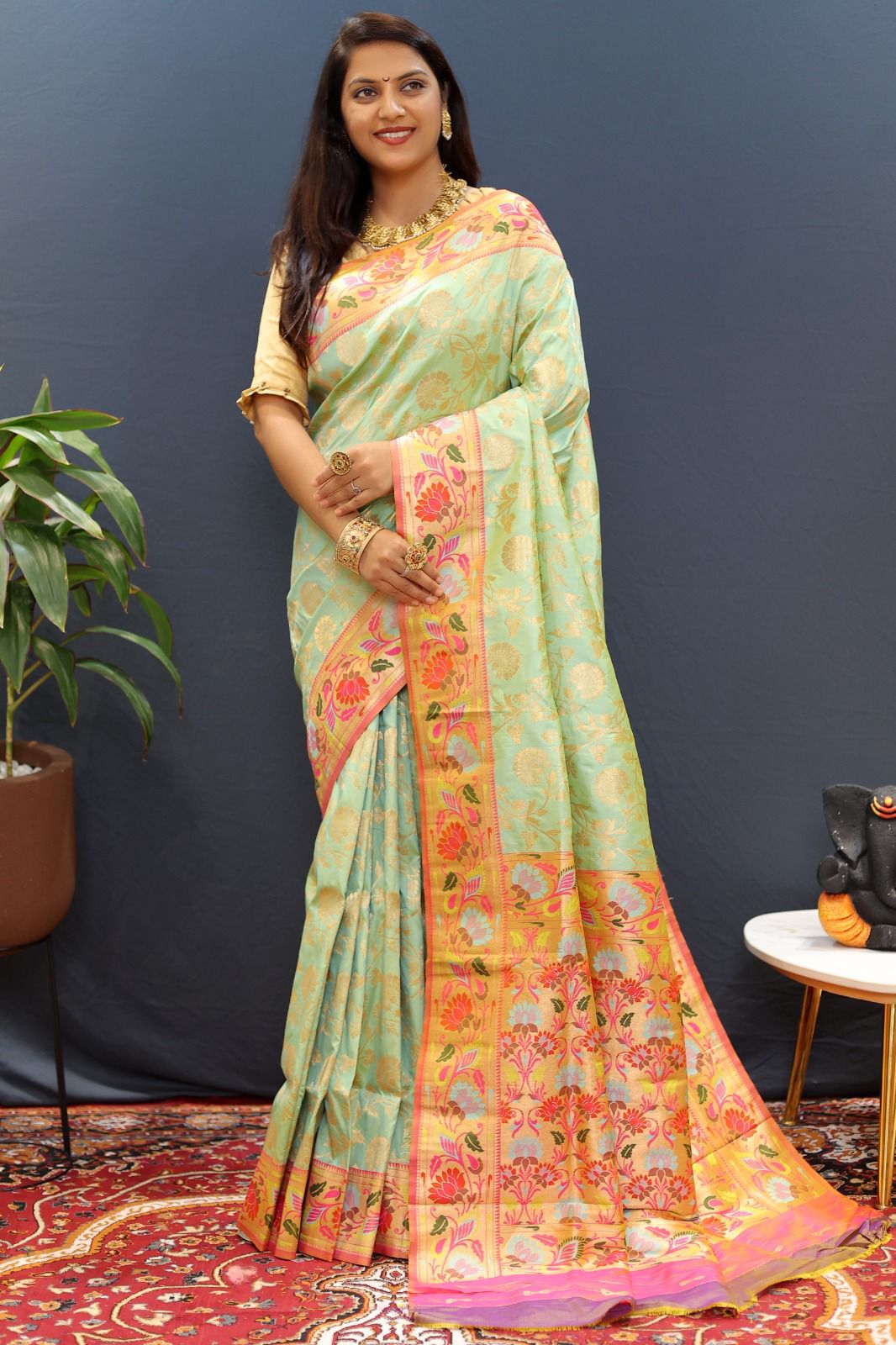 Lassitude Pista Paithani Silk Saree With Ravishing Blouse Piece