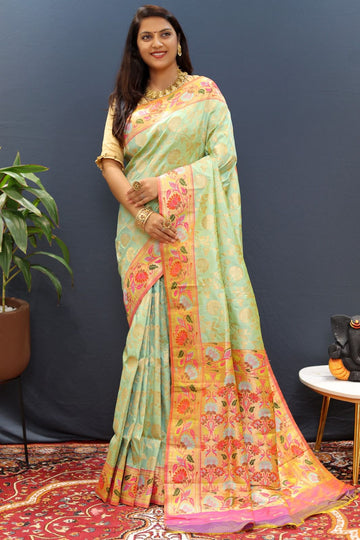 Lassitude Pista Paithani Silk Saree With Ravishing Blouse Piece
