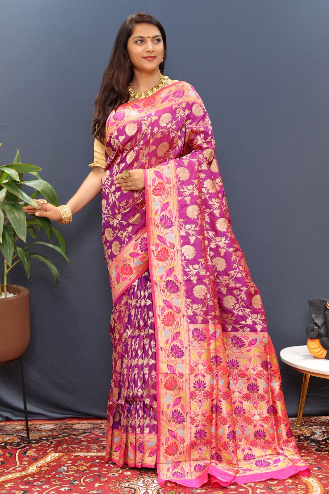 Desultory Purple Paithani Silk Saree With Enthralling Blouse Piece