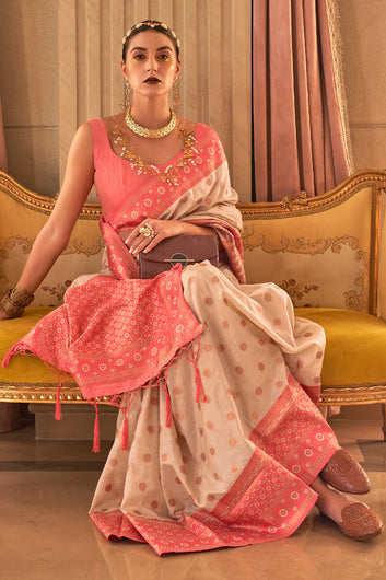 Capricious Beige Soft Banarasi Silk Saree With Demanding Blouse Piece
