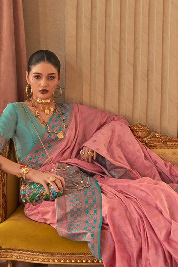 Nemesis Pink Soft Banarasi Silk Saree With Susurrous Blouse Piece
