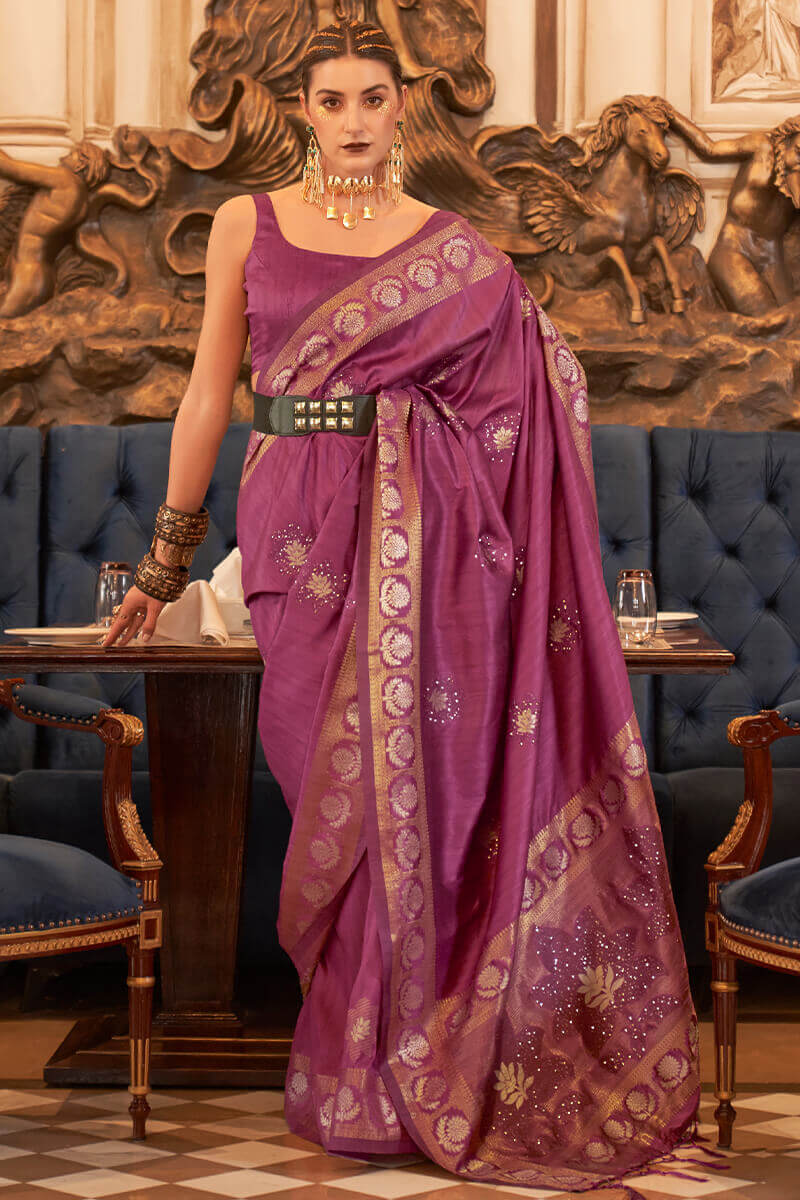 Twirling Wine Soft Banarasi Silk Saree With Ebullience Blouse Piece