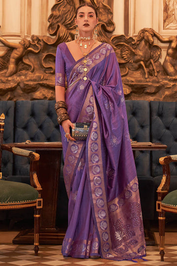 Gossamer Purple Soft Banarasi Silk Saree With Snazzy Blouse Piece