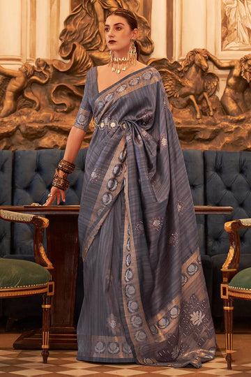 Petrichor Grey Soft Banarasi Silk Saree With Forbearance Blouse Piece