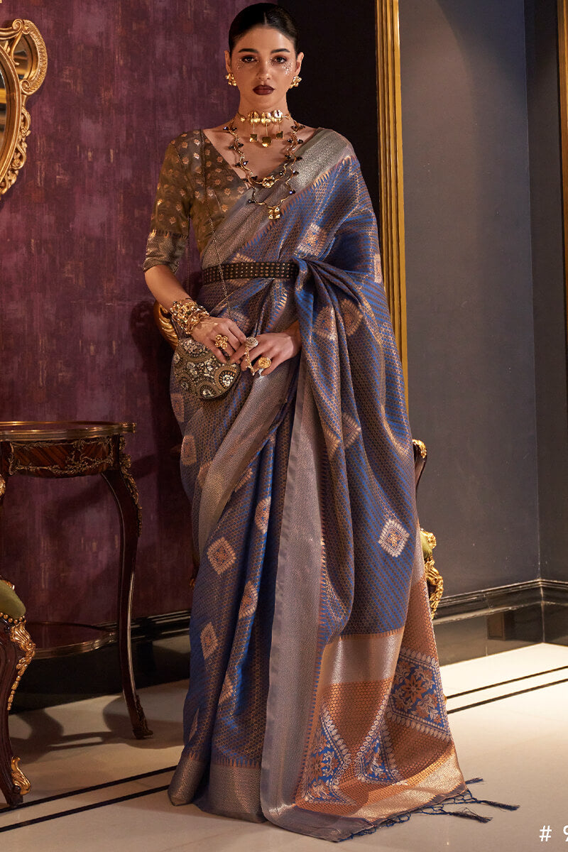 Preferable Blue Soft Banarasi Silk Saree With Breathtaking Blouse Piece
