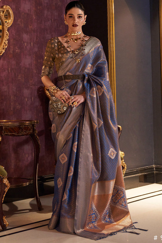 Preferable Blue Soft Banarasi Silk Saree With Breathtaking Blouse Piece