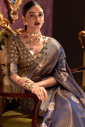 Preferable Blue Soft Banarasi Silk Saree With Breathtaking Blouse Piece