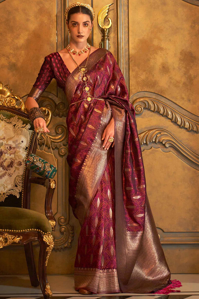 Appealing Maroon Soft Banarasi Silk Saree With Blissful Blouse Piece