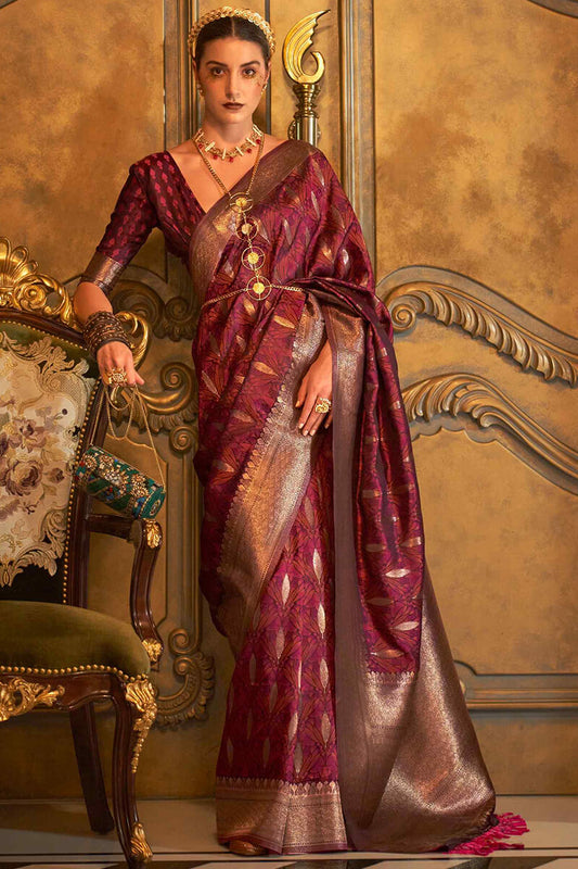 Appealing Maroon Soft Banarasi Silk Saree With Blissful Blouse Piece