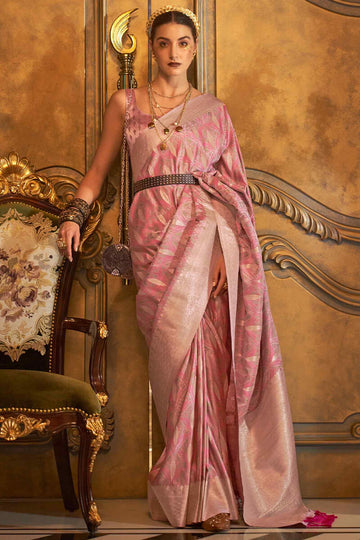 Wonderful Baby Pink Soft Banarasi Silk Saree With Lovely Blouse Piece