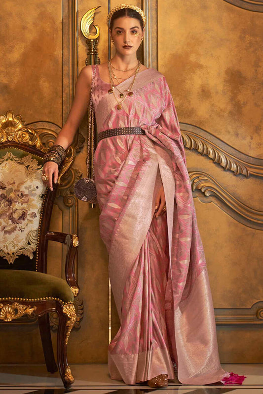 Wonderful Baby Pink Soft Banarasi Silk Saree With Lovely Blouse Piece