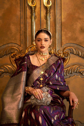 Amazing Purple Soft Banarasi Silk Saree With Staring Blouse Piece