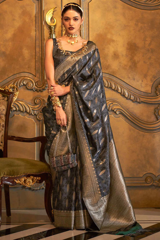 Bucolic Black Soft Banarasi Silk Saree With Ideal Blouse Piece