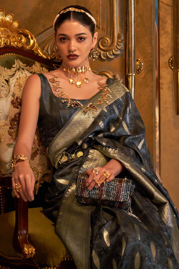 Bucolic Black Soft Banarasi Silk Saree With Ideal Blouse Piece