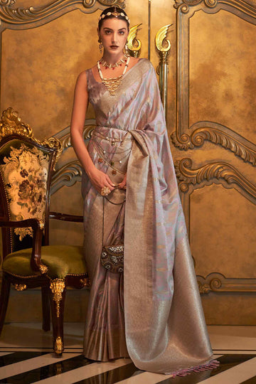 Assemblage Beige Soft Banarasi Silk Saree With Eloquence Blouse Piece