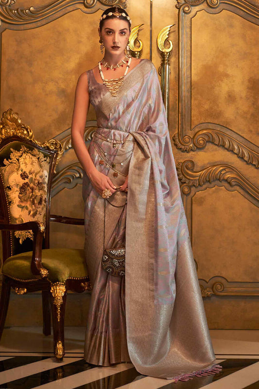 Assemblage Beige Soft Banarasi Silk Saree With Eloquence Blouse Piece