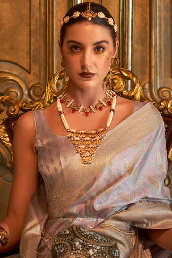 Assemblage Beige Soft Banarasi Silk Saree With Eloquence Blouse Piece