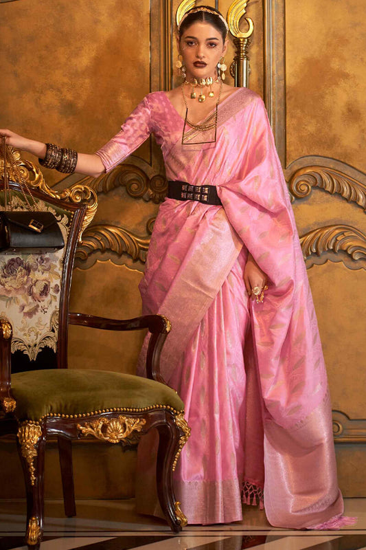Petrichor Pink Soft Banarasi Silk Saree With Epiphany Blouse Piece