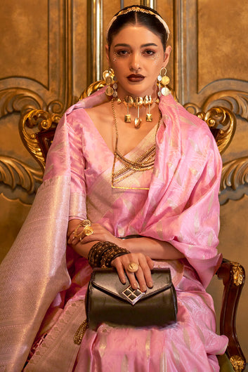 Petrichor Pink Soft Banarasi Silk Saree With Epiphany Blouse Piece