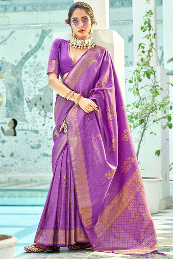 Majesty Violet Kanjivaram Silk Saree With Desiring Blouse Piece