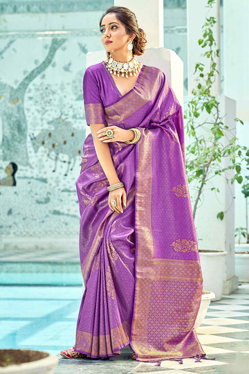 Majesty Violet Kanjivaram Silk Saree With Desiring Blouse Piece