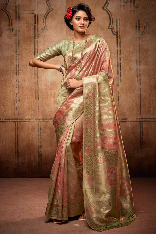 Majesty Pink Organza Silk Saree With Fairytale Blouse Piece