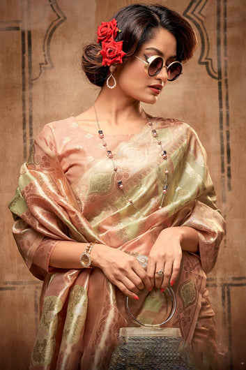 Moiety Green Organza Silk Saree With Dissemble Blouse Piece