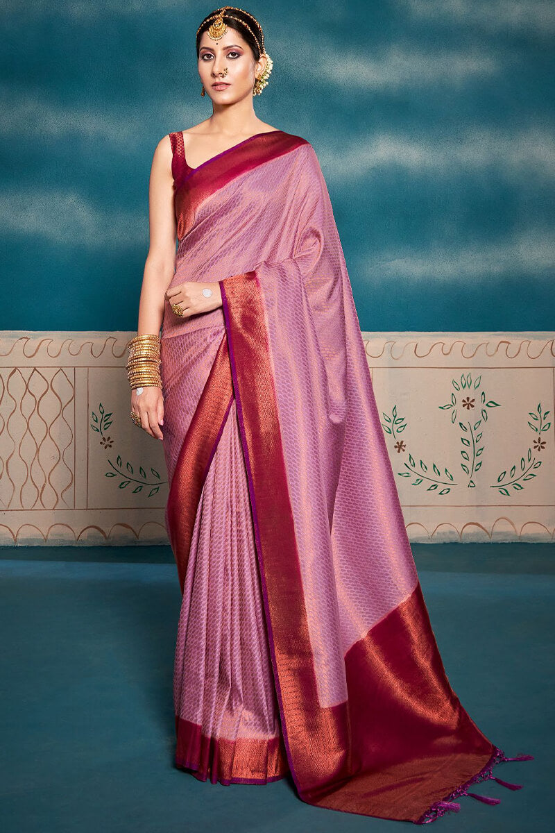Opulent Pink Kanjivaram Silk Saree With Flameboyant Blouse Piece