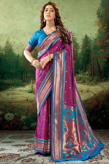Phenomenal Purple Paithani Silk Saree With Refreshing Blouse Piece