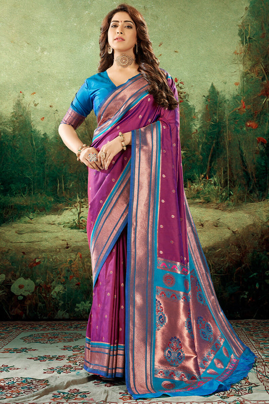 Phenomenal Purple Paithani Silk Saree With Refreshing Blouse Piece