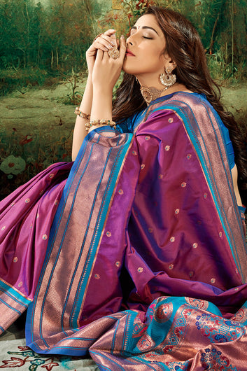 Phenomenal Purple Paithani Silk Saree With Refreshing Blouse Piece