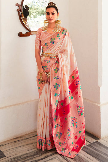Divine Beige Paithani Silk Saree With Ebullience Blouse Piece