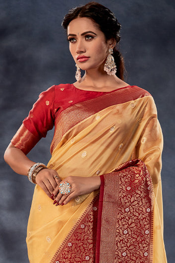 Ideal Yellow Organza Silk Saree With Dalliance Blouse Piece