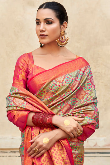 Glorious Dark Pink Digital Printed Soft Silk Saree With Exceptional Blouse Piece