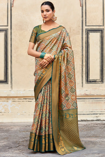 Intricate Rama Digital Printed Soft Silk Saree With Ravishing Blouse Piece