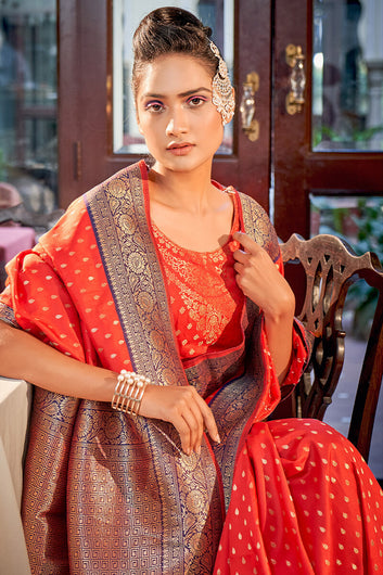 Murmurous Red Soft Banarasi Silk Saree With Evocative Blouse Piece