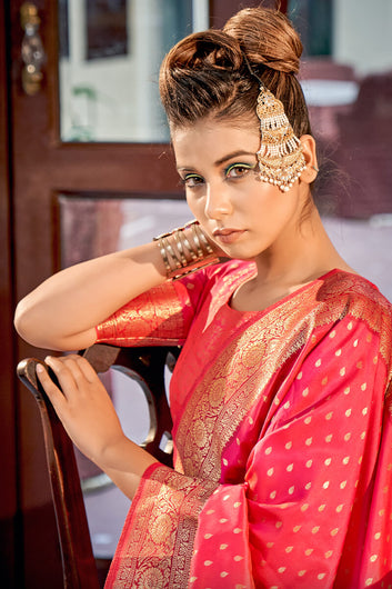 Appealing Dark Pink Soft Banarasi Silk Saree With Beautiful Blouse Piece