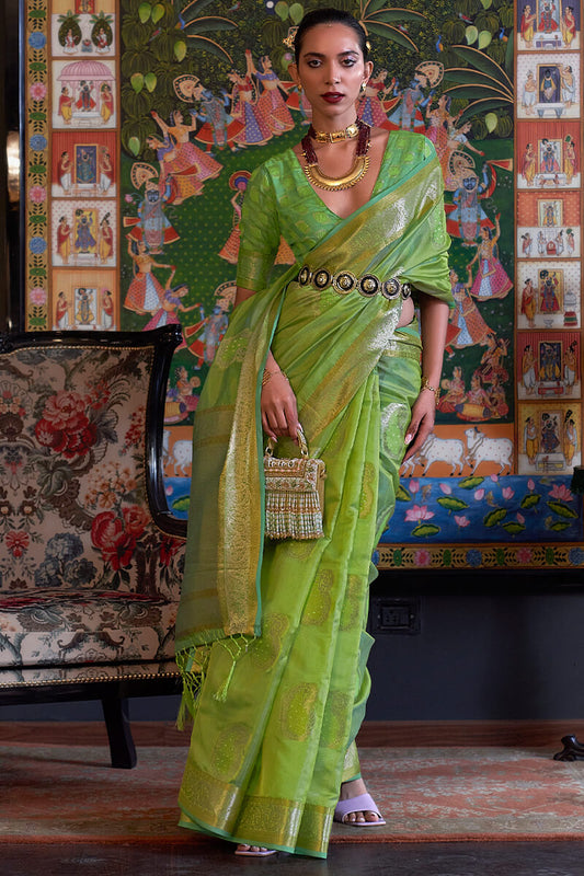 Scrumptious Perrot Organza Silk Saree With Smashing Blouse Piece