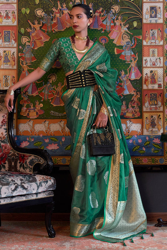 Lassitude Rama Organza Silk Saree With Epiphany Blouse Piece