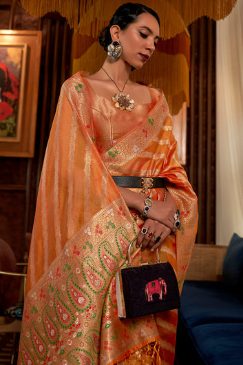 Imaginative Orange Organza Silk Saree With Staggering Blouse Piece