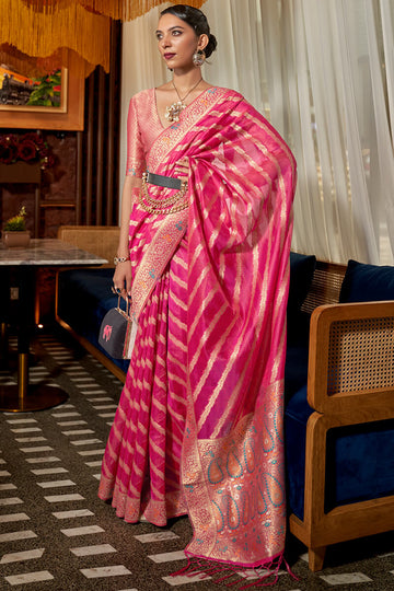 Imaginative Dark Pink Organza Silk Saree With Staggering Blouse Piece