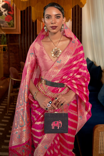 Imaginative Dark Pink Organza Silk Saree With Staggering Blouse Piece