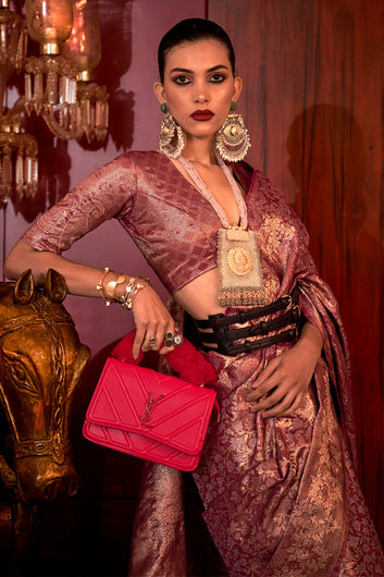 Skinny Purple Soft Banarasi Silk Saree With Outstanding Blouse Piece