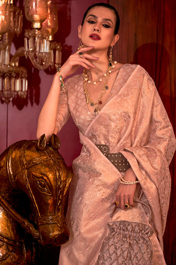 Staring Peach Soft Banarasi Silk Saree With Mesmerising Blouse Piece