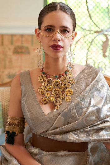 Lassitude Silver Soft Banarasi Silk Saree With Susurrous Blouse Piece