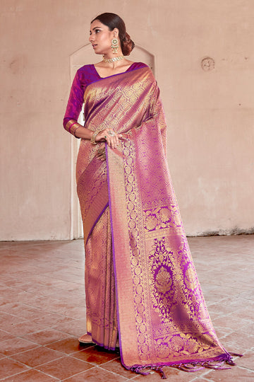 Sumptuous Purple Kanjivaram Silk Saree With Felicitous Blouse Piece