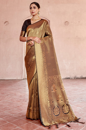 Delectable Black Kanjivaram Silk Saree With Seraglio Blouse Piece