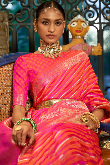 Supernal Pink Soft Banarasi Silk Saree With Confounding Blouse Piece